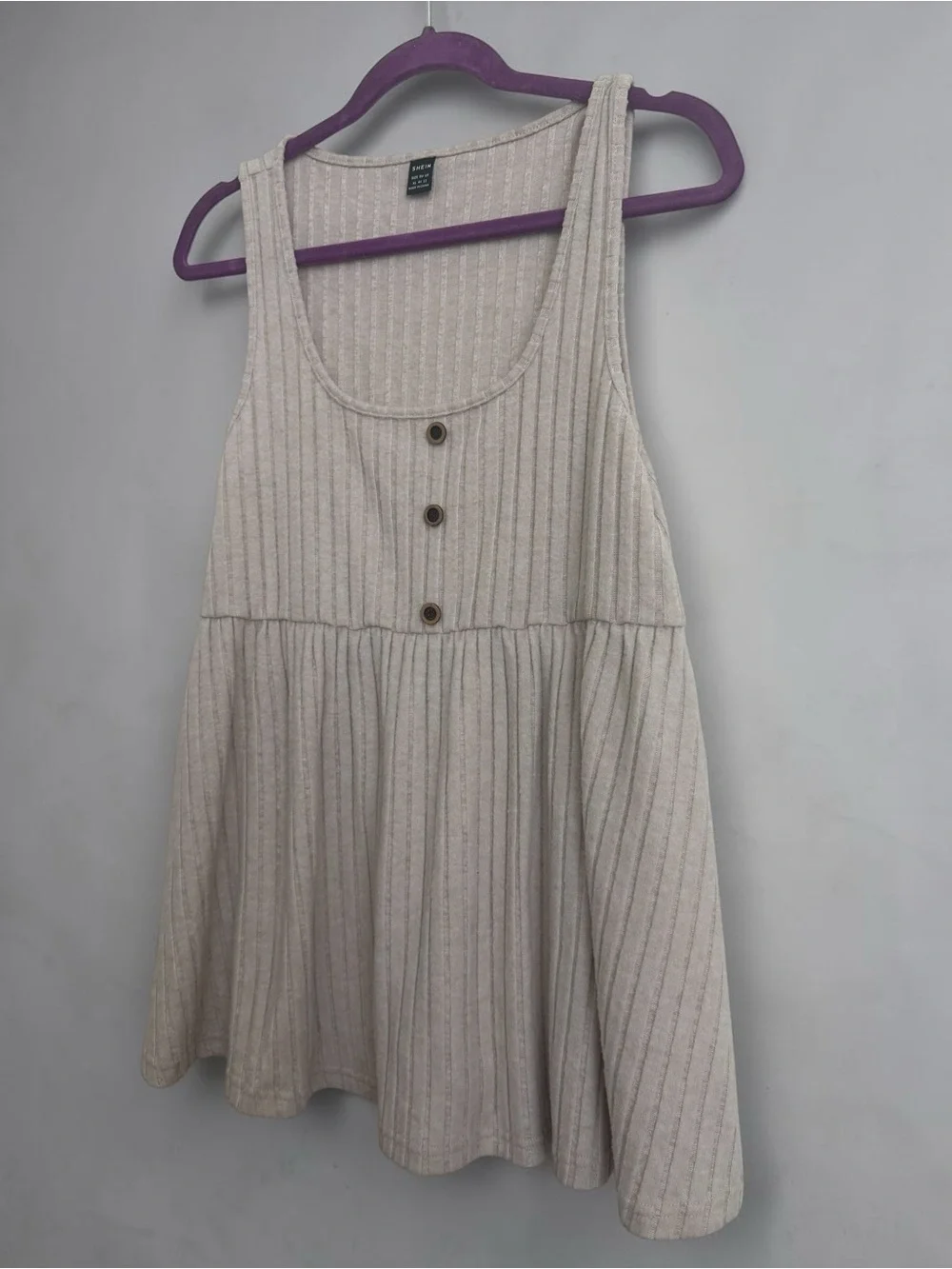 SHEIN Cream Ribbed Button Front Swing Tank - Picture 3 of 7